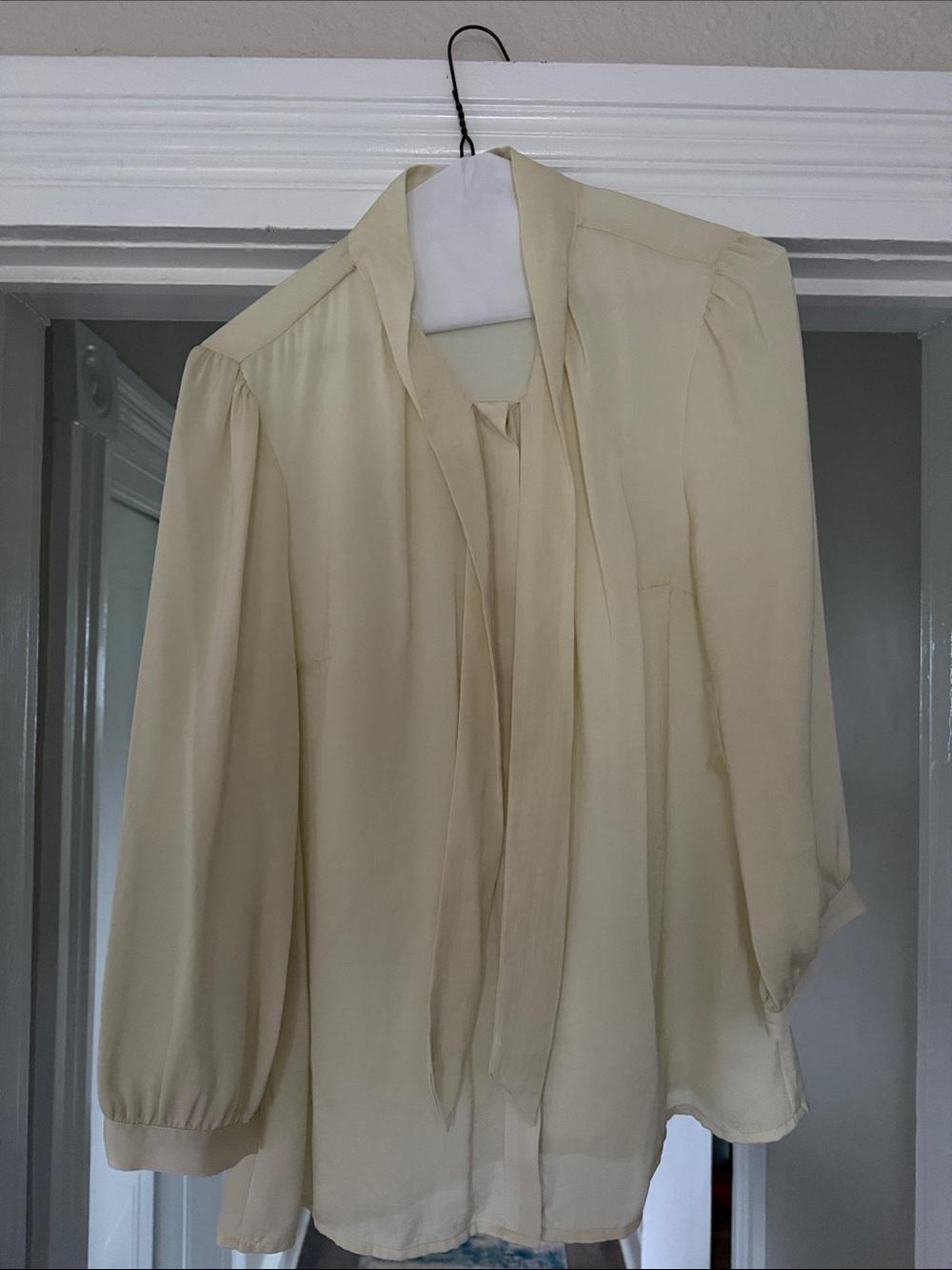 Modcloth Ivory Tie-Neck Blouse